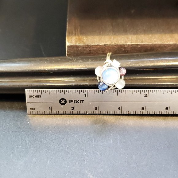 Size 8 Sterling Silver Handmade Wire Multiple Cat's Eye Stone Ring - Picture 5 of 6